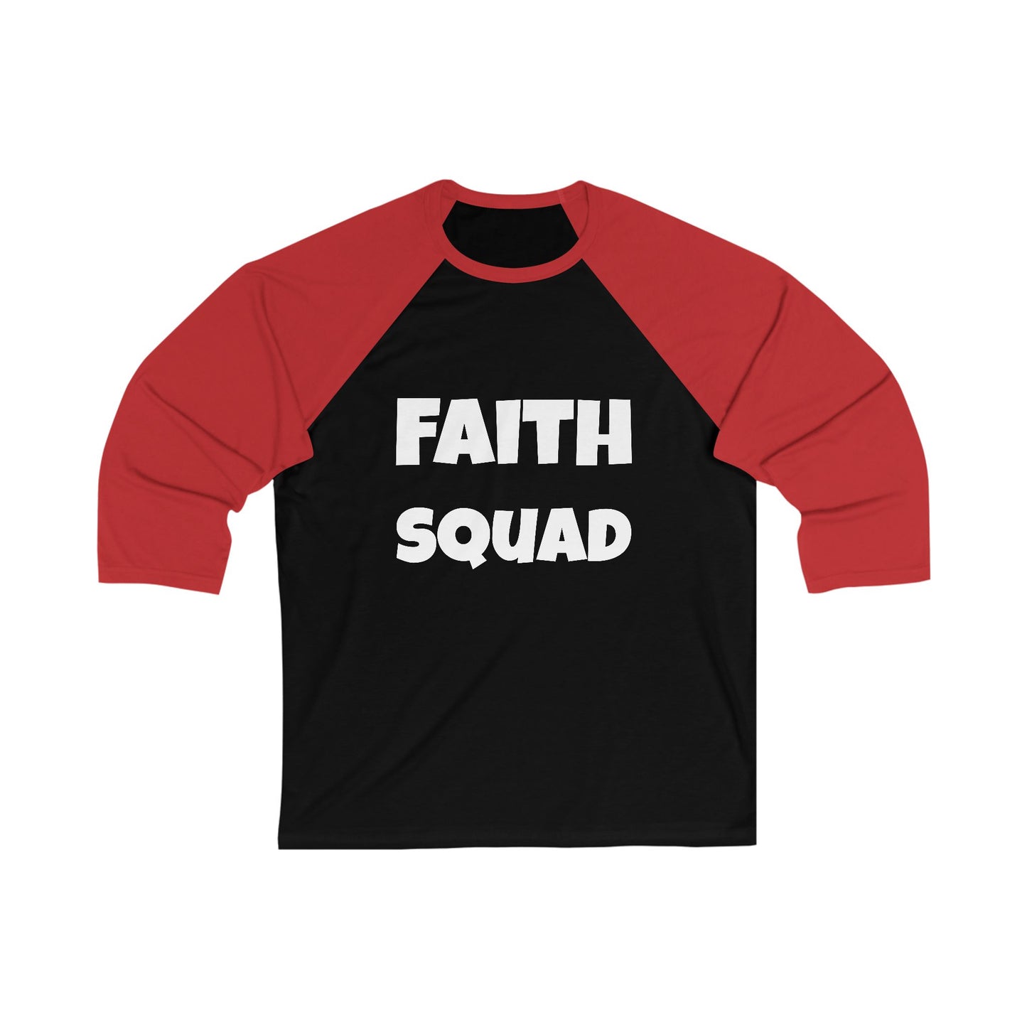 Faith Squad Baseball Tee — 'Faith Squad' Front with Hebrews 11 Back Raglan