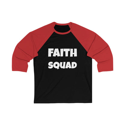 Faith Squad Baseball Tee — 'Faith Squad' Front with Hebrews 11 Back Raglan
