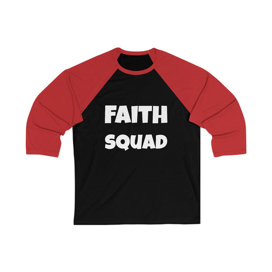 Faith Squad Baseball Tee — 'Faith Squad' Front with Hebrews 11 Back Raglan