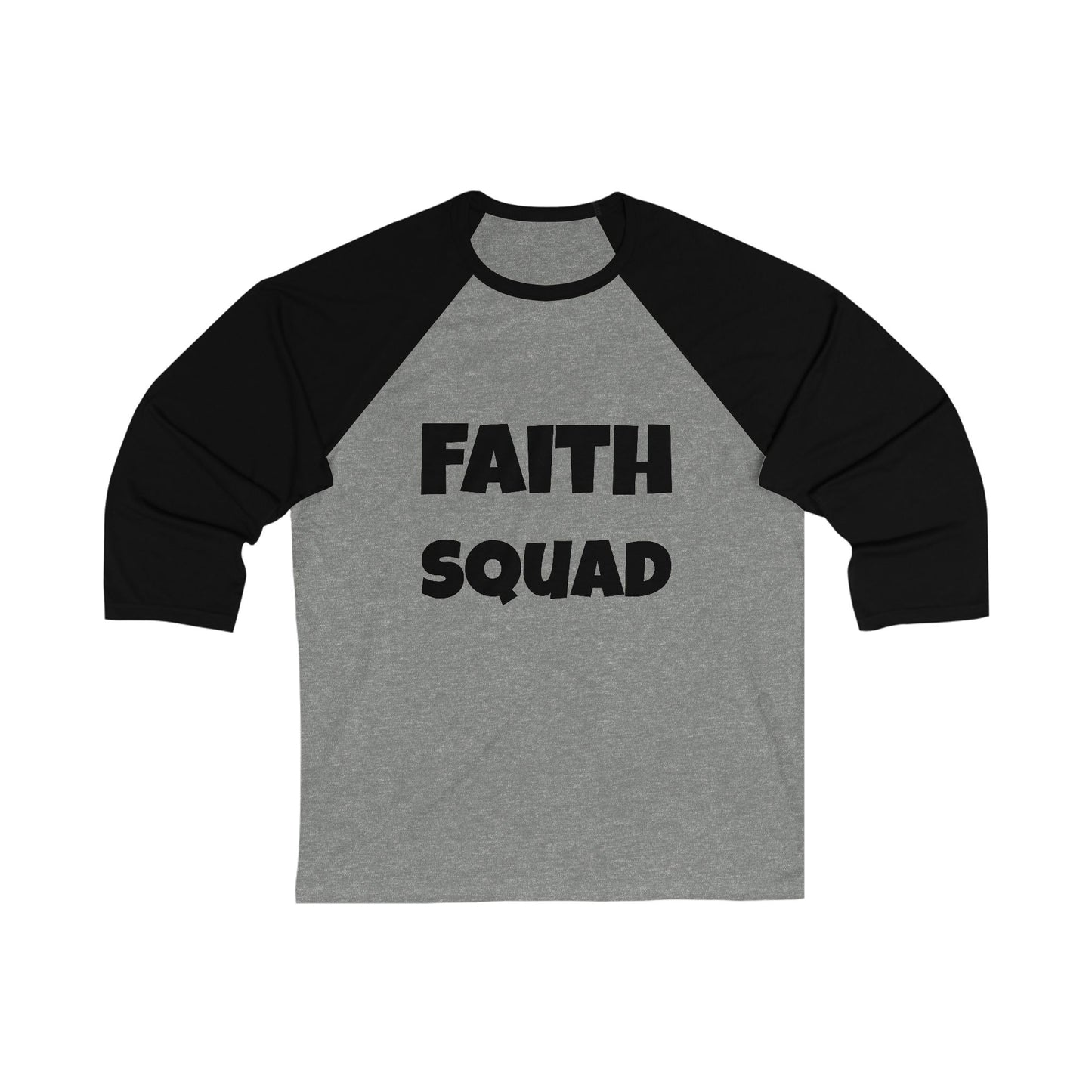 Faith Squad Baseball Tee — 'Faith Squad' Front with Hebrews 11 Back Raglan