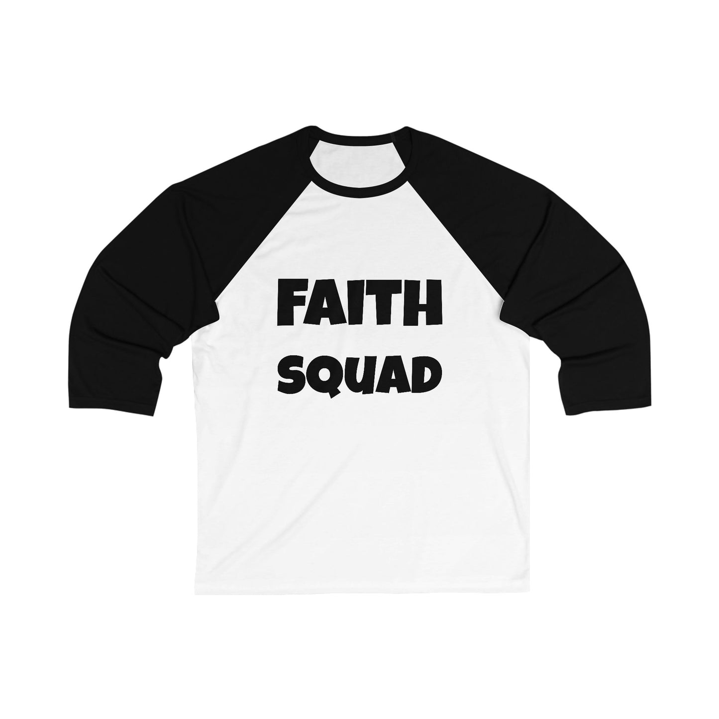 Faith Squad Baseball Tee — 'Faith Squad' Front with Hebrews 11 Back Raglan
