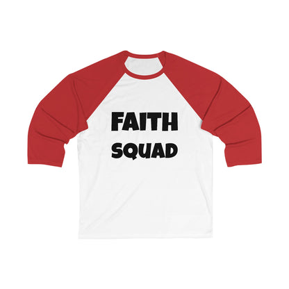 Faith Squad Baseball Tee — 'Faith Squad' Front with Hebrews 11 Back Raglan