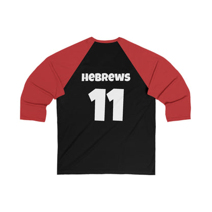 Faith Squad Baseball Tee — 'Faith Squad' Front with Hebrews 11 Back Raglan