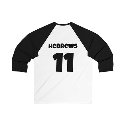 Faith Squad Baseball Tee — 'Faith Squad' Front with Hebrews 11 Back Raglan
