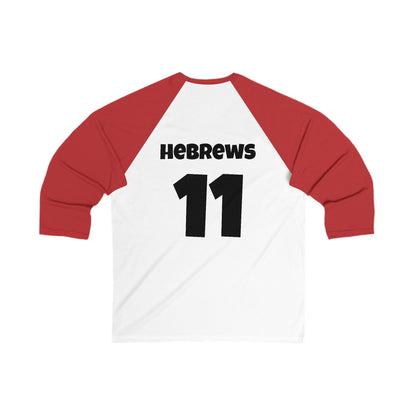 Faith Squad Baseball Tee — 'Faith Squad' Front with Hebrews 11 Back Raglan