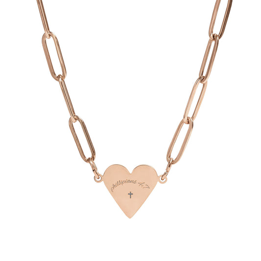 Engravable Paperclip Heart Necklace — Personalized Rose Gold Pendant