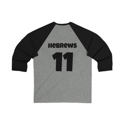 Faith Squad Baseball Tee — 'Faith Squad' Front with Hebrews 11 Back Raglan
