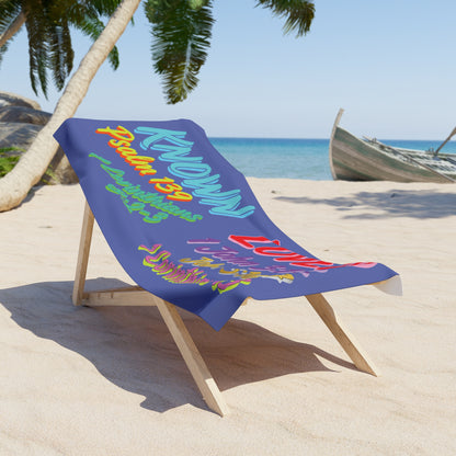 Known & Loved Christian Beach Towel — Scripture Psalm 139, 1 John 3:1-2, 1 Corinthians 8:2-3